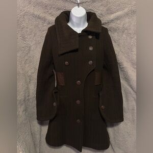 Mackage Virgin Wool Jacket Womens XS Brown Button Heavyweight Pea Coat Designer